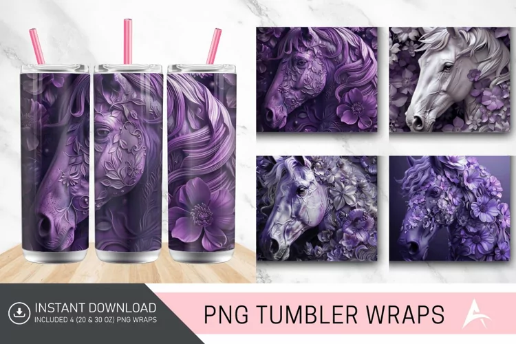 3D Purple Floral Horse Tumbler Wrap