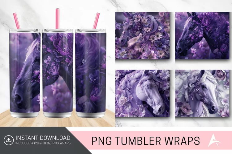 3D Purple Floral Horse Tumbler Wrap