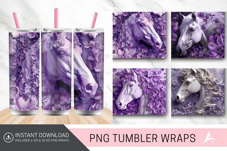 3D Purple Floral Horse Tumbler Wrap example image 1