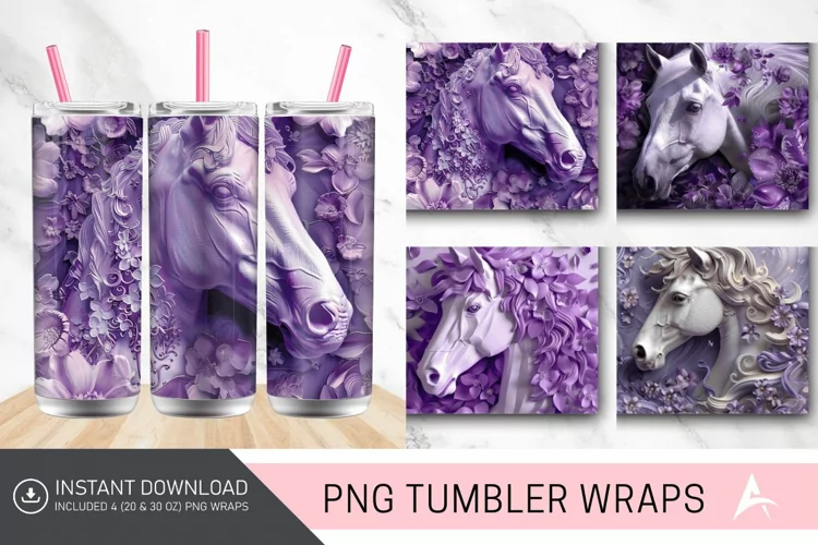 3D Purple Floral Horse Tumbler Wrap