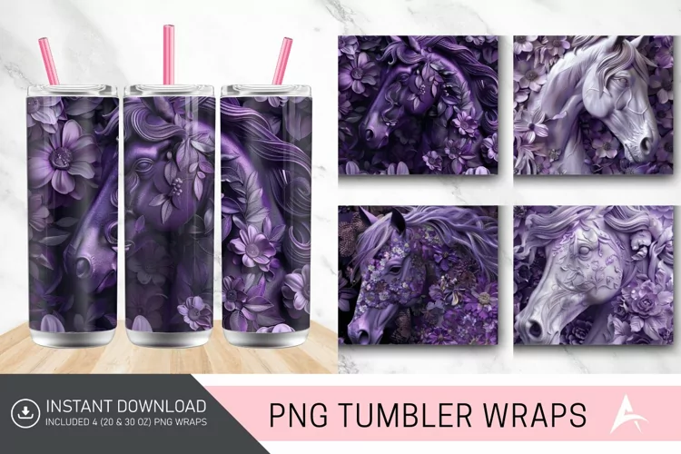3D Purple Floral Horse Tumbler Wrap