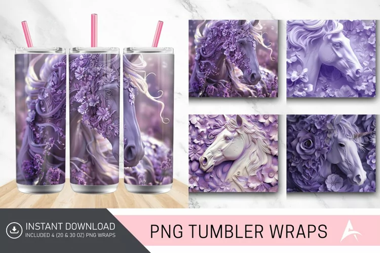 3D Purple Floral Horse Tumbler Wrap