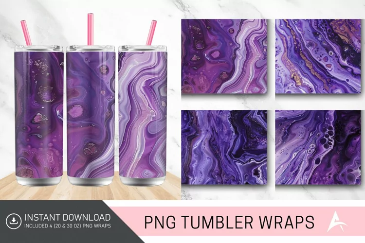 3D Purple Shades Of Acrylic Pouring Tumbler wrap