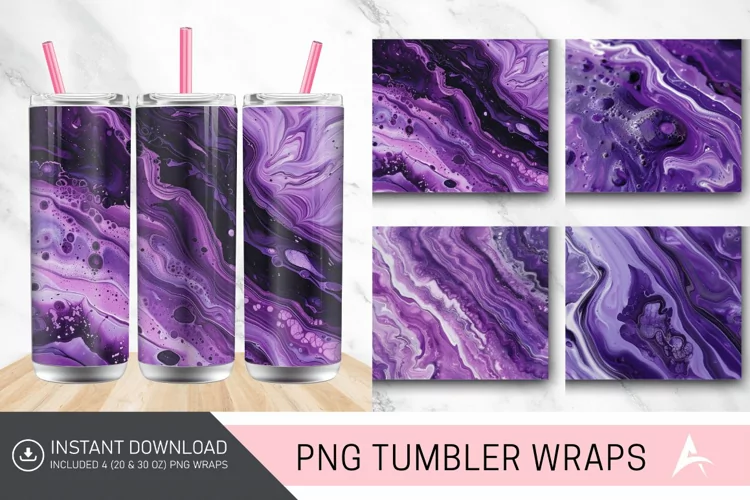 3D Purple Shades Of Acrylic Pouring Tumbler wrap