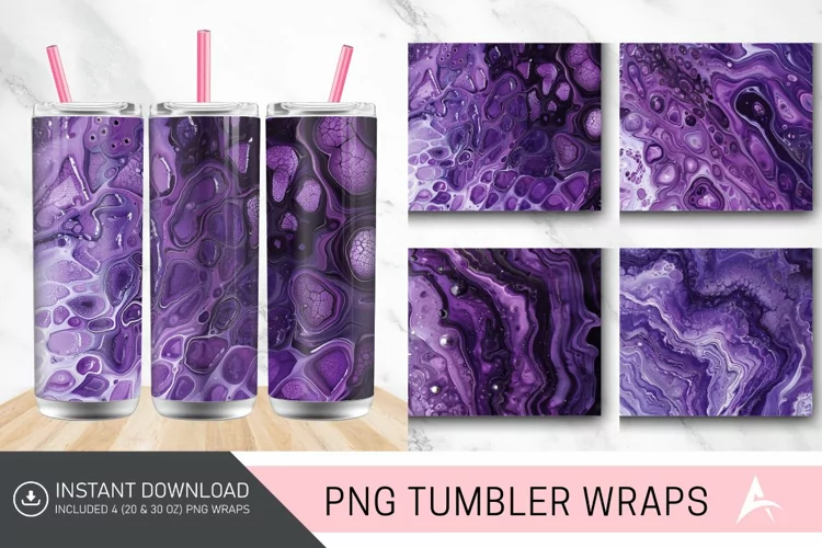 3D Purple Shades Of Acrylic Pouring Tumbler wrap