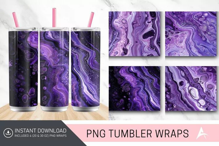 3D Purple Shades Of Acrylic Pouring Tumbler wrap