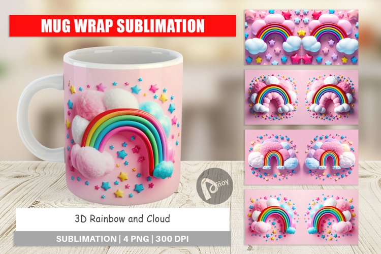 Mug Wrap Design 3D Rainbow and Cloud