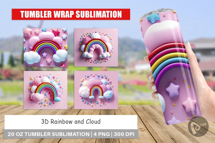 Tumbler Wrap 3D Rainbow and Cloud
