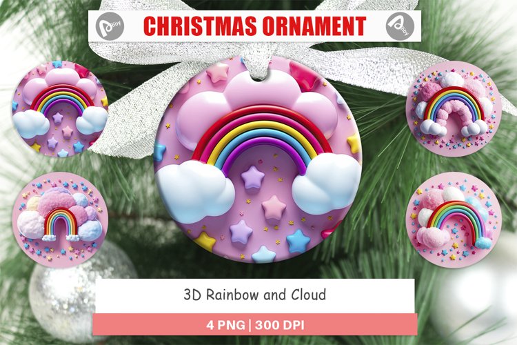 Christmas Ornaments 3D Rainbow and Cloud