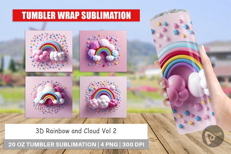 Tumbler Wrap 3D Rainbow and Cloud