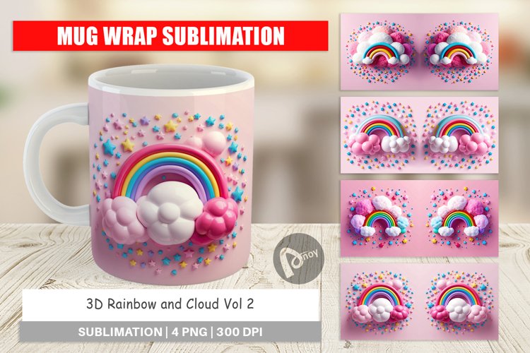 Mug Wrap Design 3D Rainbow and Cloud