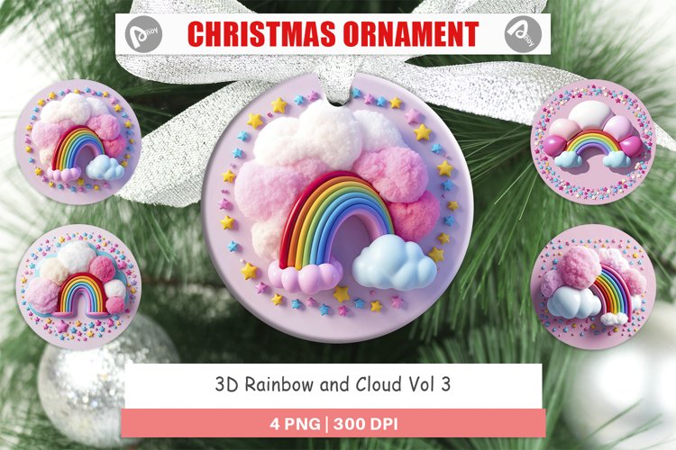 Christmas Ornaments 3D Rainbow and Cloud