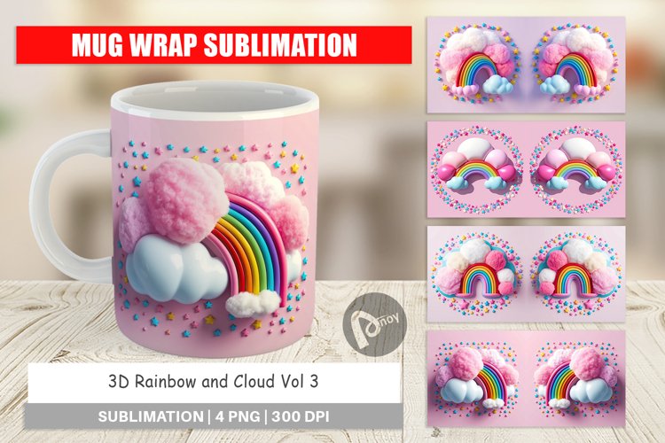 Mug Wrap Design 3D Rainbow and Cloud