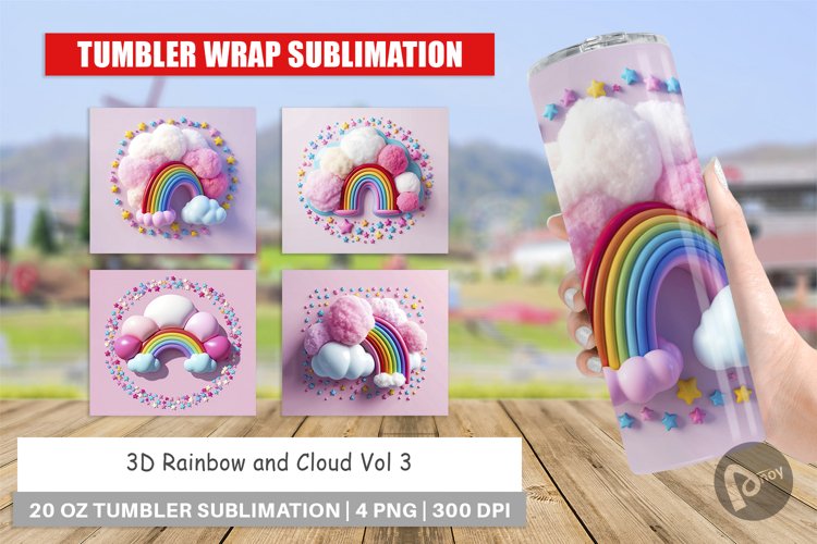 Tumbler Wrap 3D Rainbow and Cloud