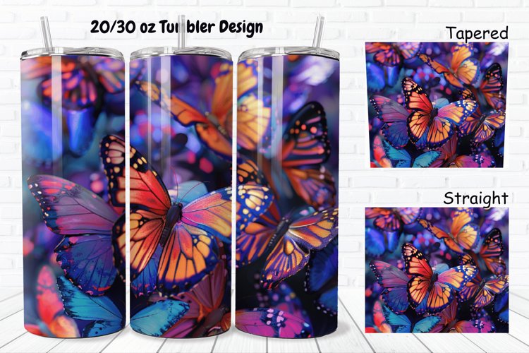 3D Rainbow Butterflies 20/30oz Skinny Tumbler