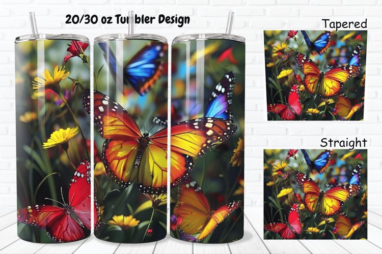 3D Rainbow Butterflies 20/30oz Skinny Tumbler example image 1