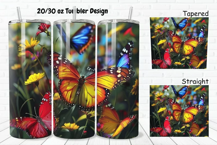 3D Rainbow Butterflies 20/30oz Skinny Tumbler