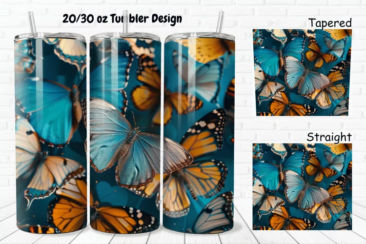 3D Rainbow Butterflies 20/30oz Skinny Tumbler