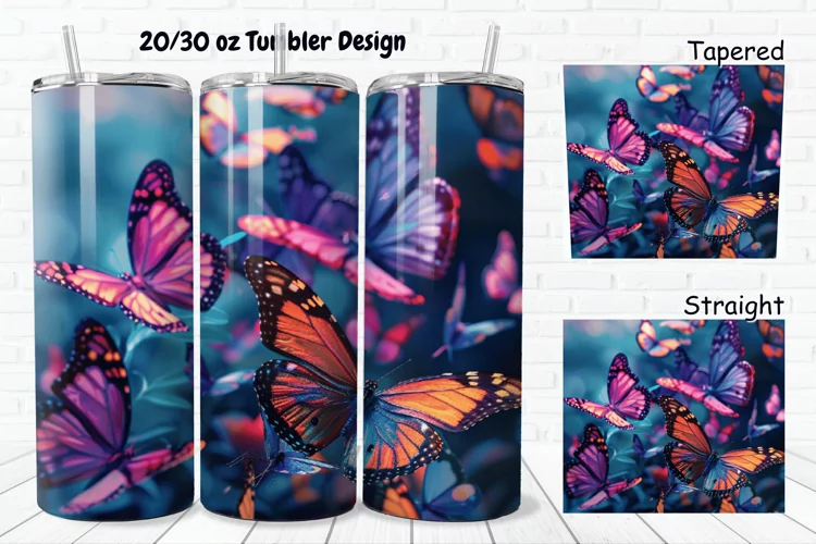 3D Rainbow Butterflies 20/30oz Skinny Tumbler