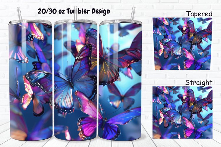 3D Rainbow Butterflies 20/30oz Skinny Tumbler example image 1