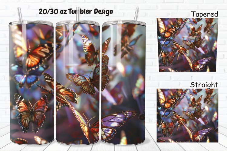 3D Rainbow Butterflies 20/30oz Skinny Tumbler example image 1