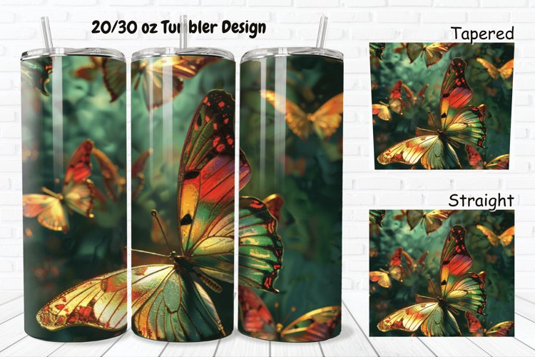 3D Rainbow Butterflies 20/30oz Skinny Tumbler example image 1