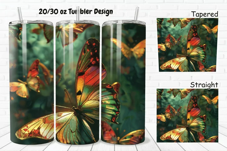 3D Rainbow Butterflies 20/30oz Skinny Tumbler