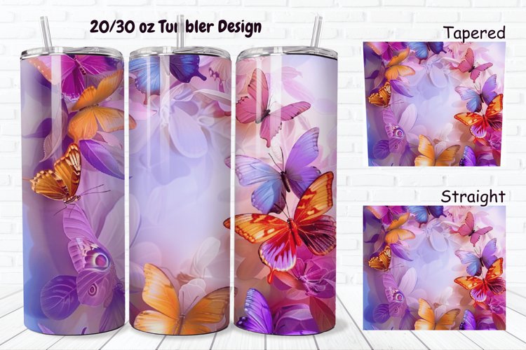 3D Rainbow Butterflies 20/30oz Skinny Tumbler example image 1