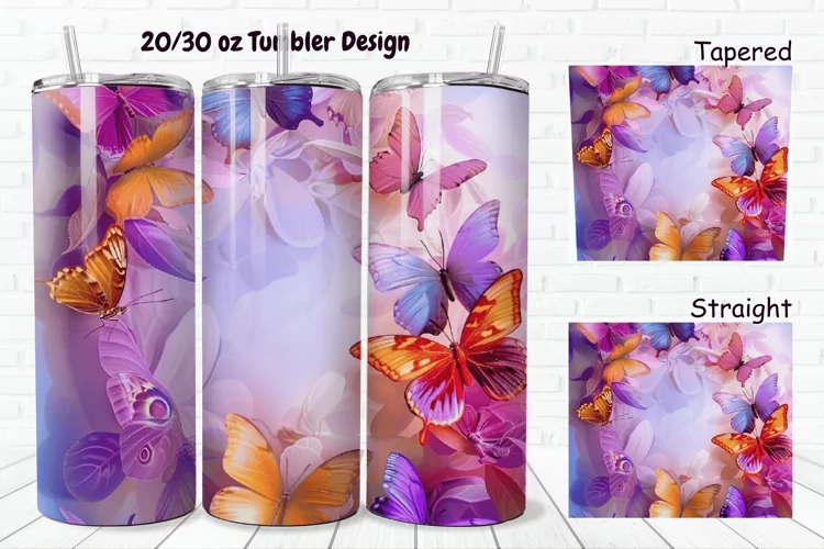 3D Rainbow Butterflies 20/30oz Skinny Tumbler