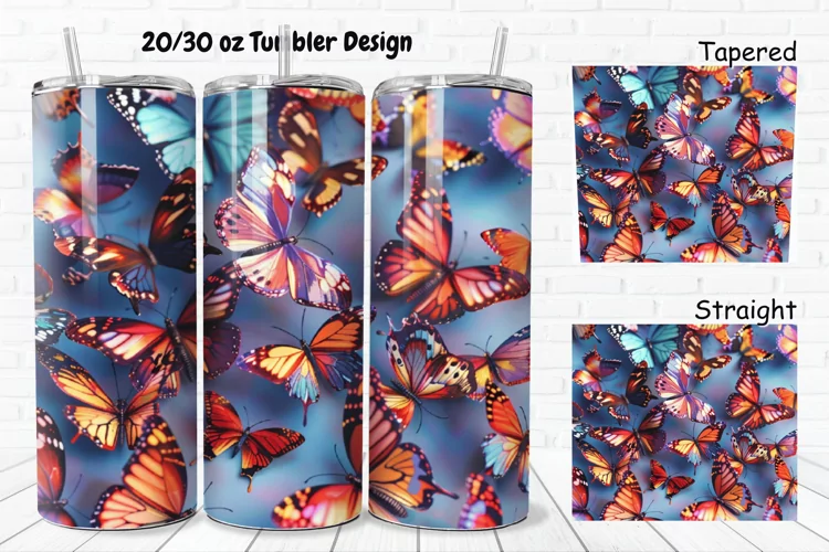 3D Rainbow Butterflies 20/30oz Skinny Tumbler