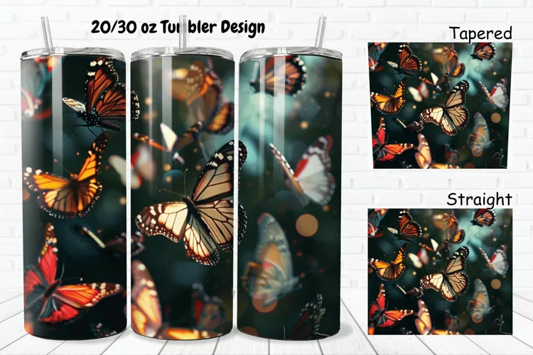 3D Rainbow Butterflies 20/30oz Skinny Tumbler
