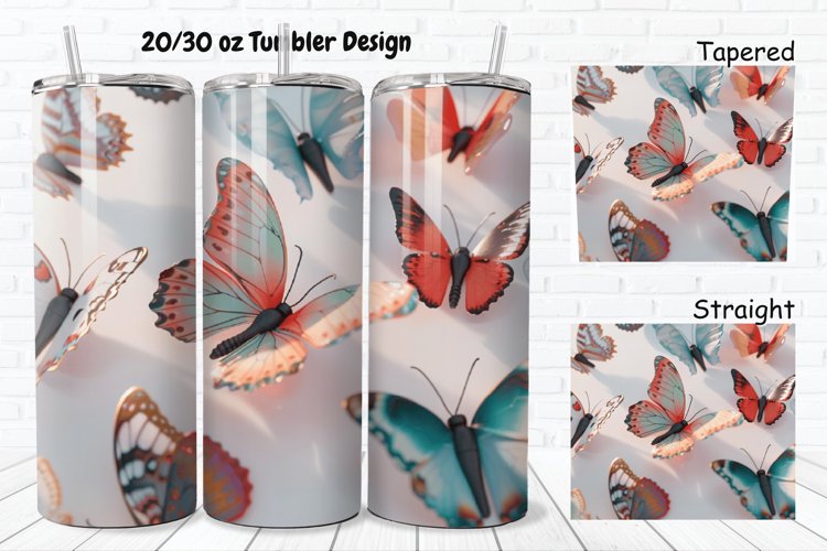 3D Rainbow Butterflies 20/30oz Skinny Tumbler example image 1