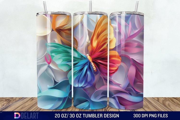 3d Rainbow Butterfly Floral Tumbler Wrap