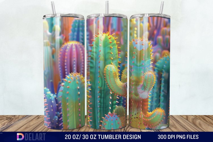 3D Rainbow cactus Tumbler Wrap example image 1