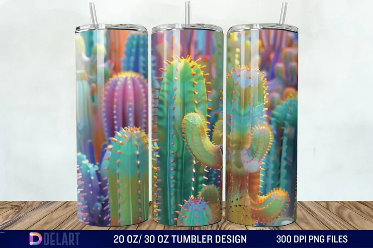 3D Rainbow cactus Tumbler Wrap