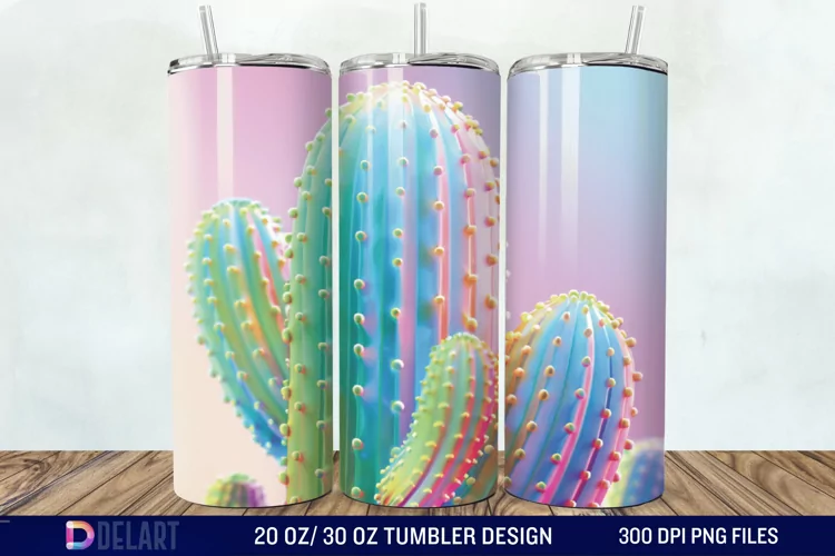 3D Rainbow cactus Tumbler Wrap