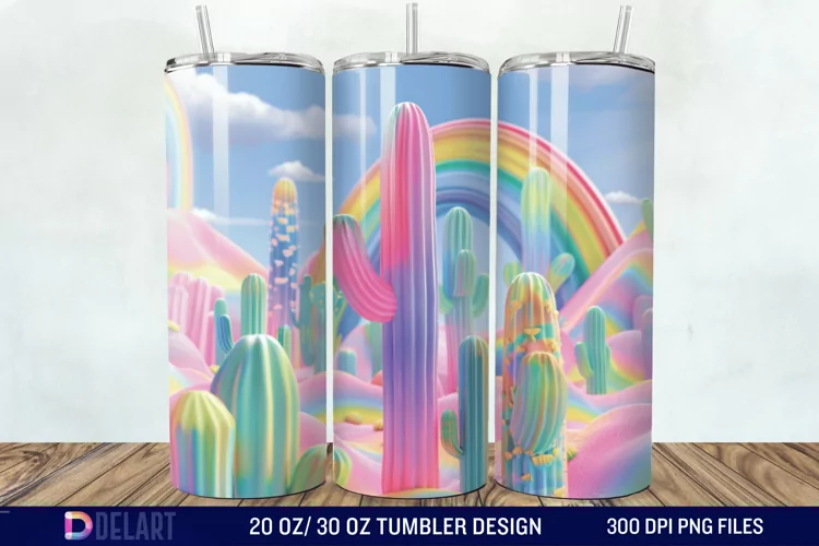 3D Rainbow cactus Tumbler Wrap