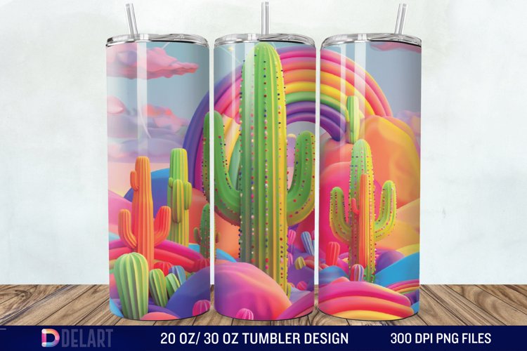 3D Rainbow cactus Tumbler Wrap example image 1
