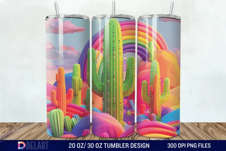 3D Rainbow cactus Tumbler Wrap