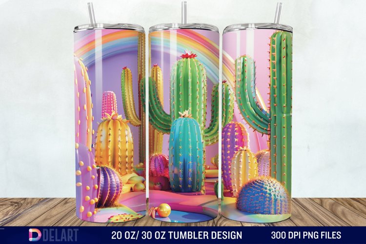 3D Rainbow cactus Tumbler Wrap example image 1