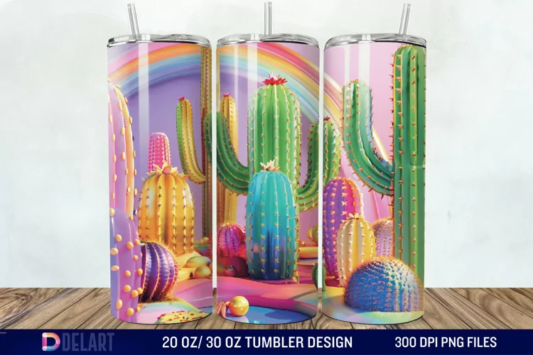 3D Rainbow cactus Tumbler Wrap