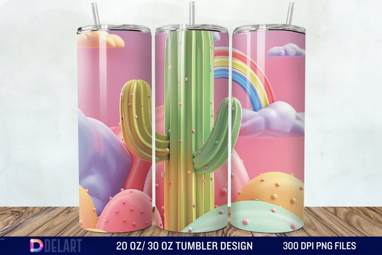 3D Rainbow cactus Tumbler Wrap example image 1