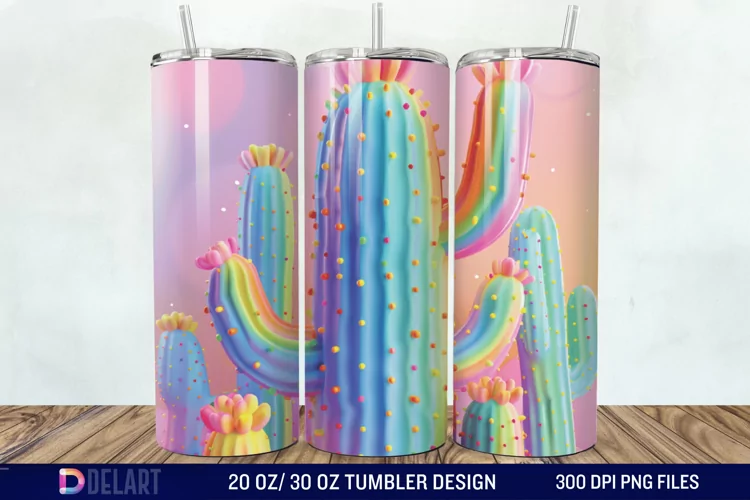 3D Rainbow cactus Tumbler Wrap