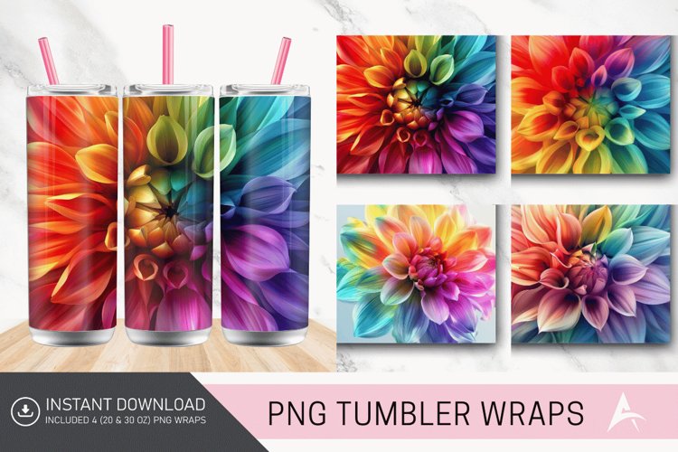 3D Rainbow Dahlia Flower Tumbler Wrap