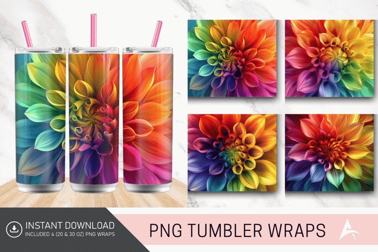3D Rainbow Dahlia Flower Tumbler Wrap