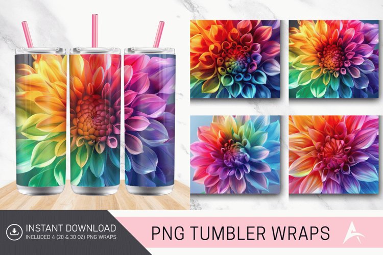 3D Rainbow Dahlia Flower Tumbler Wrap