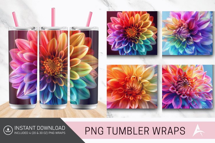 3D Rainbow Dahlia Flower Tumbler Wrap