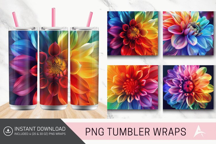 3D Rainbow Dahlia Flower Tumbler Wrap