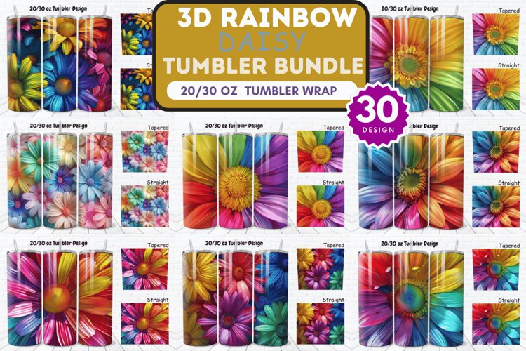 3D Rainbow Daisy Flowers Tumbler Bundle