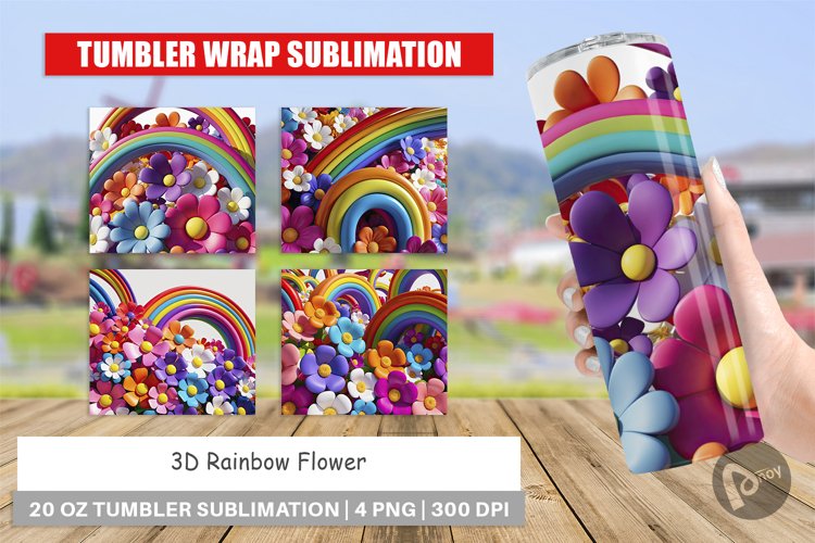 Tumbler Wrap 3D Rainbow Flower